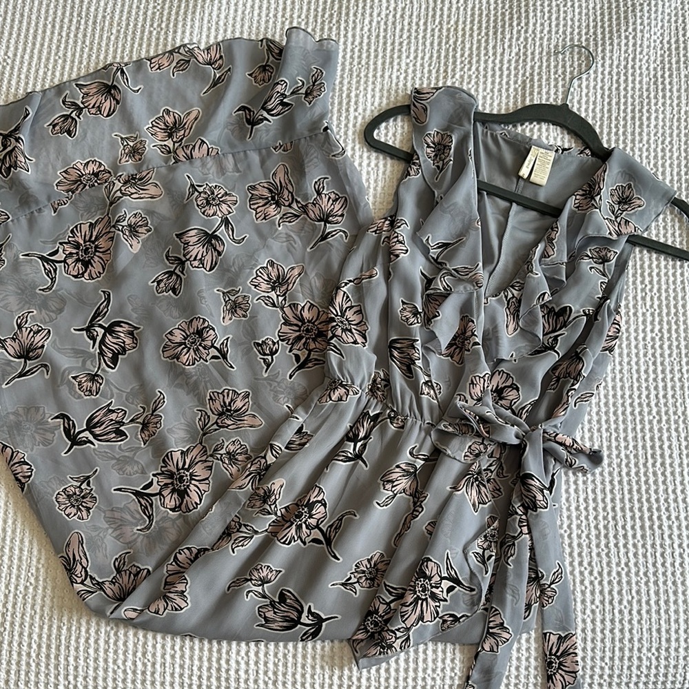 Floral Wrap Dress in Dusty Blue and Pink